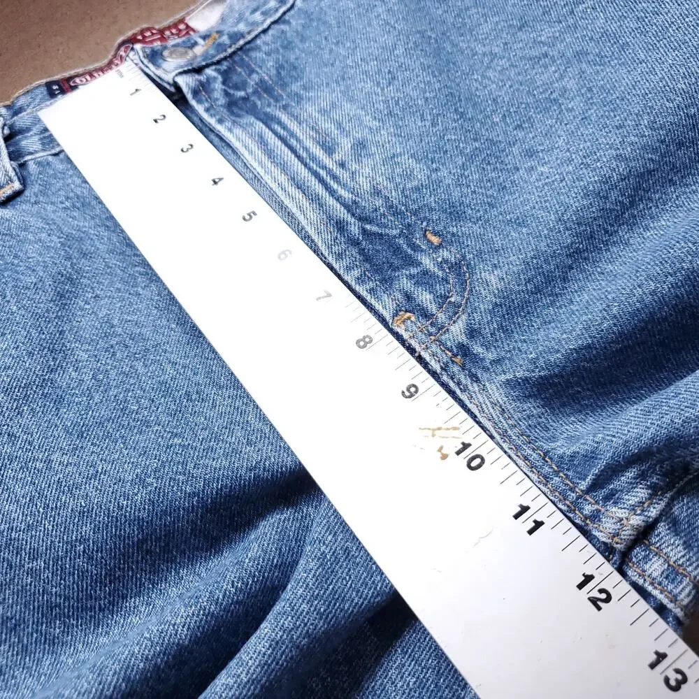 VTG Old Navy Slim Straight Leg Jeans Women 12 Long Blue Raw Hem Vintage 90s Y2K